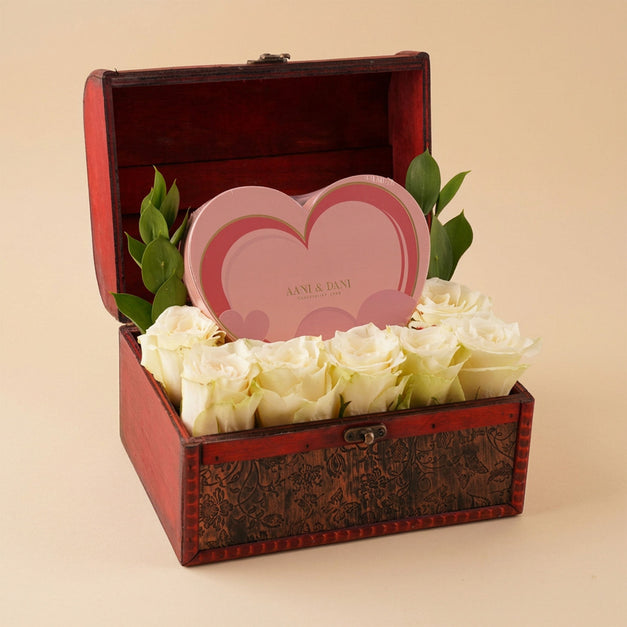 White Roses Treasure Box with AANI & DANI Chocolate