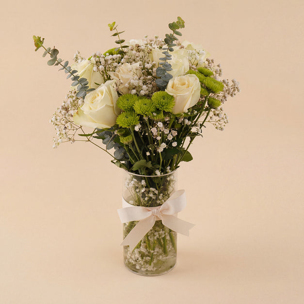 Nature's Calm White Roses & Chrysanthemum