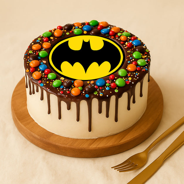 M&Ms n Chocolate Drip Batman Kids Cake 