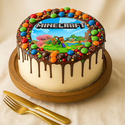Minecraft Chocolate Dripped Kids Cake