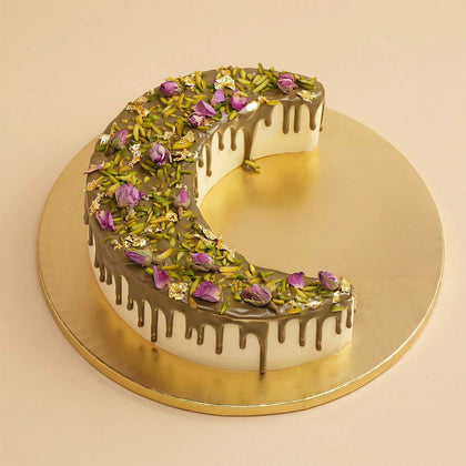 Pistachio Saffron Crescent Moon Cake