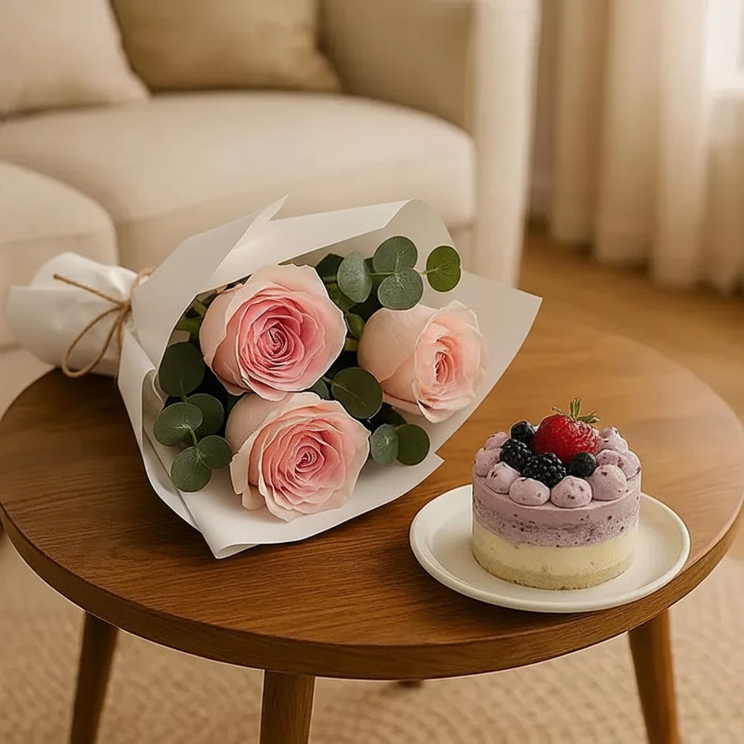 Rose Bouquet n Blueberry Mini Cake