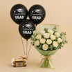 White Roses With Ferrero Chocolates n Graduation Balloons 