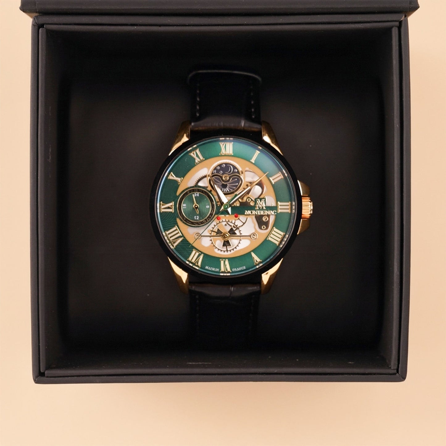 Montignac Elegant Black Mesh Bracelet Watch For Him