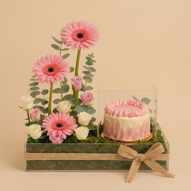Pink Blush Flower and Cake Tray