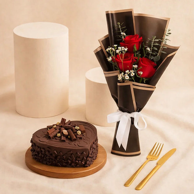 Red Roses Bouquet n Chocolate Cake Combo