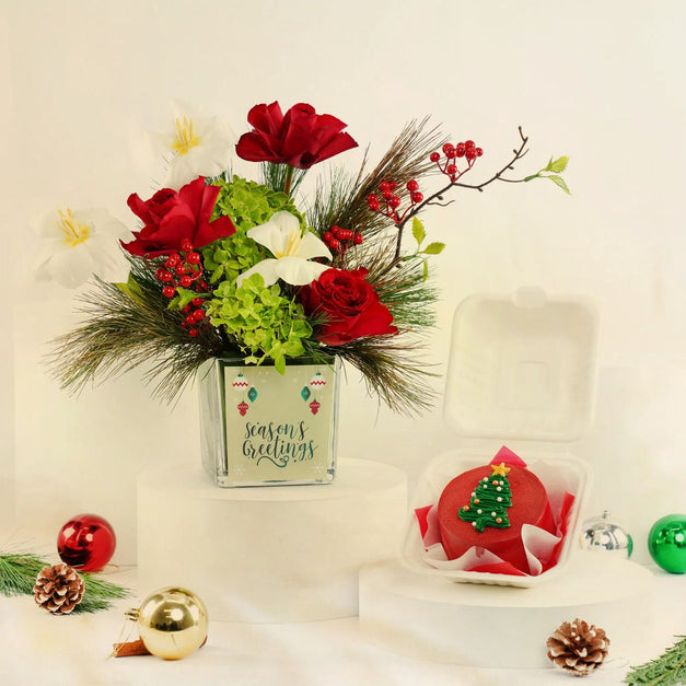 Season's Greetings Flower n Mini Cake Combo