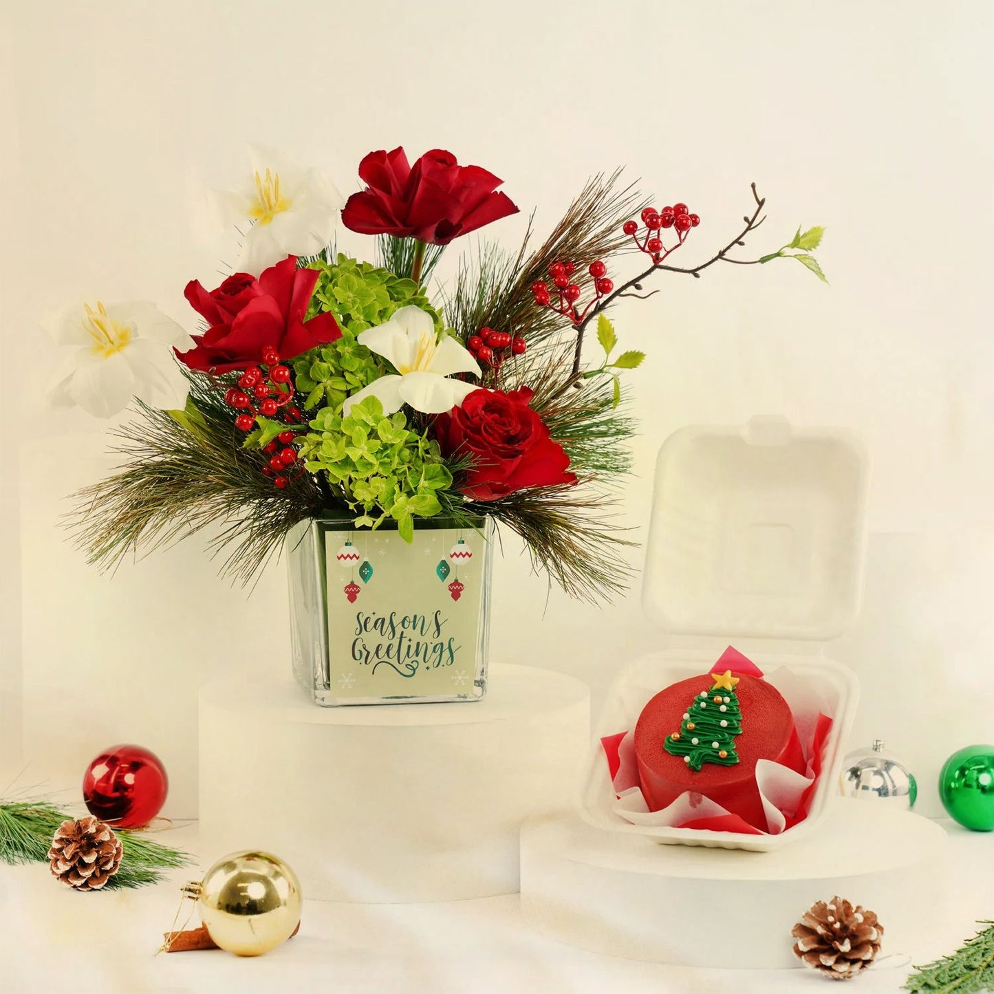 Season's Greetings Flower n Mini Cake Combo