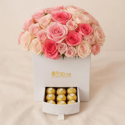 Luxury Box Roses n Ferrero Rocher Chocolates