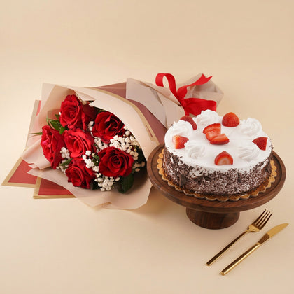 Red Roses Bouquet n Black Forest Cake Combo