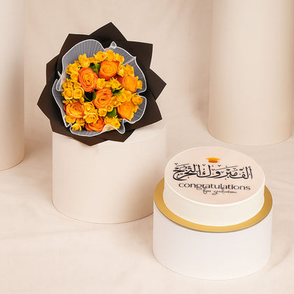 Graduation Gift Cakes With Yellow Flowers Bouquet