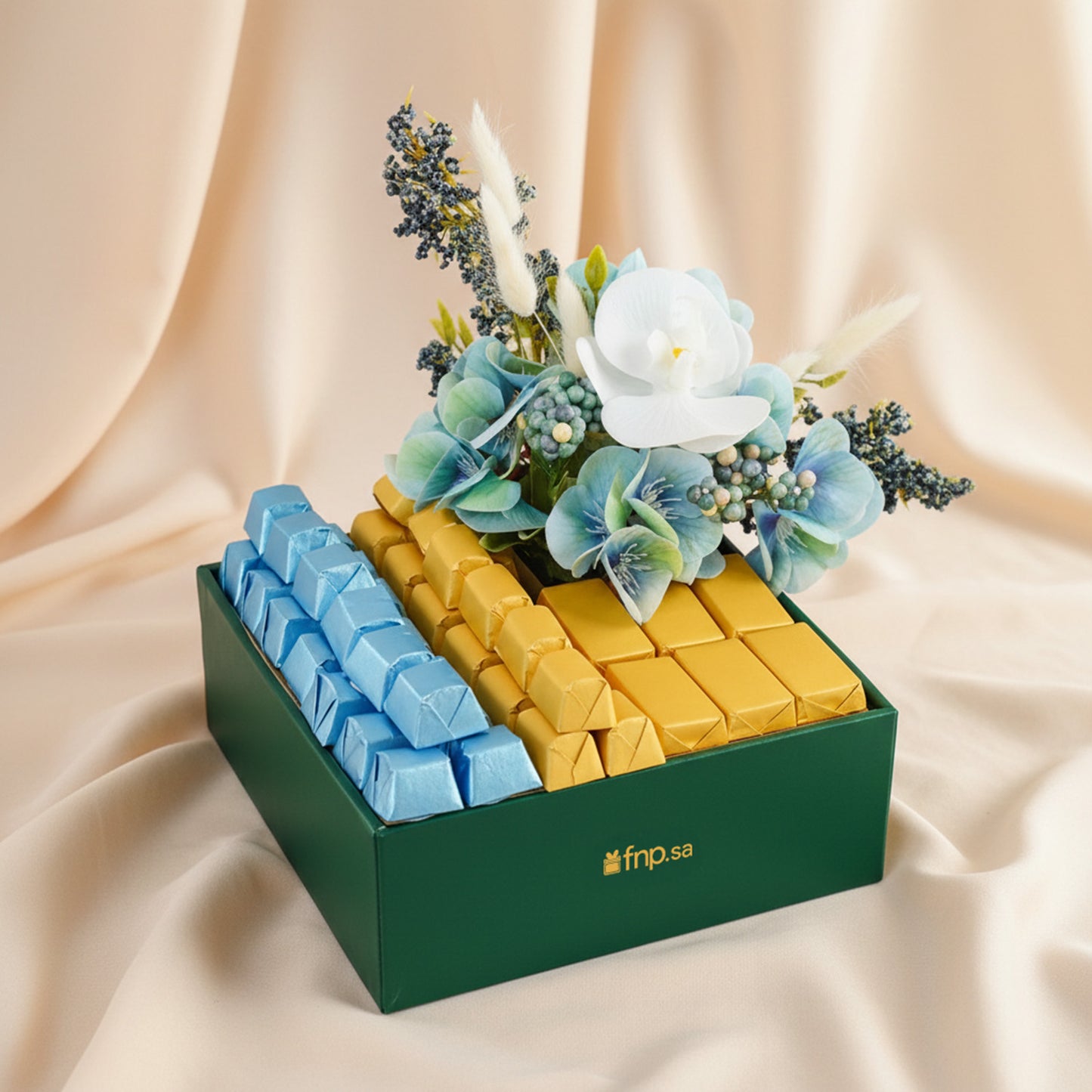 Blue & Gold Chocolate n Flower Box