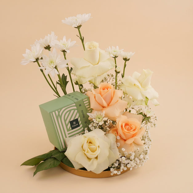 Elegant White Rose Ring n Patchi Chocolate