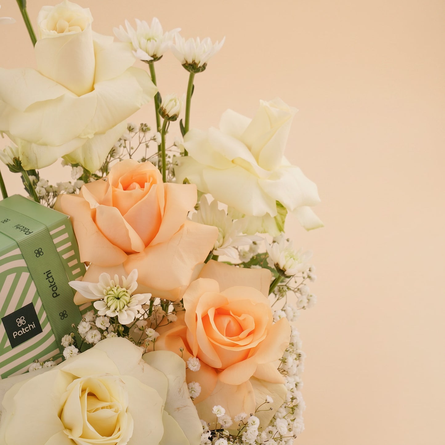 Elegant White Rose Ring n Patchi Chocolate
