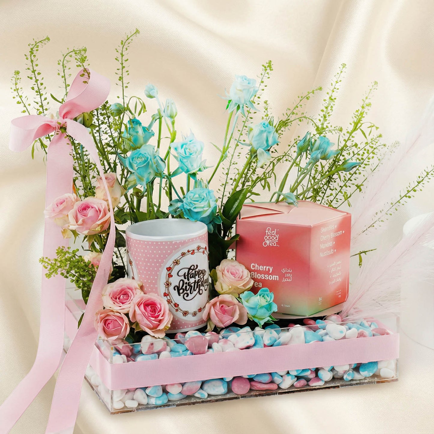  Birthday Flowers n Tea Combo Tray