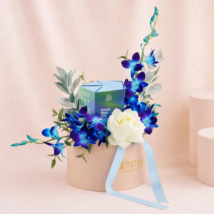  Ocean Blue Tea With Orchid n Rose Flower Box