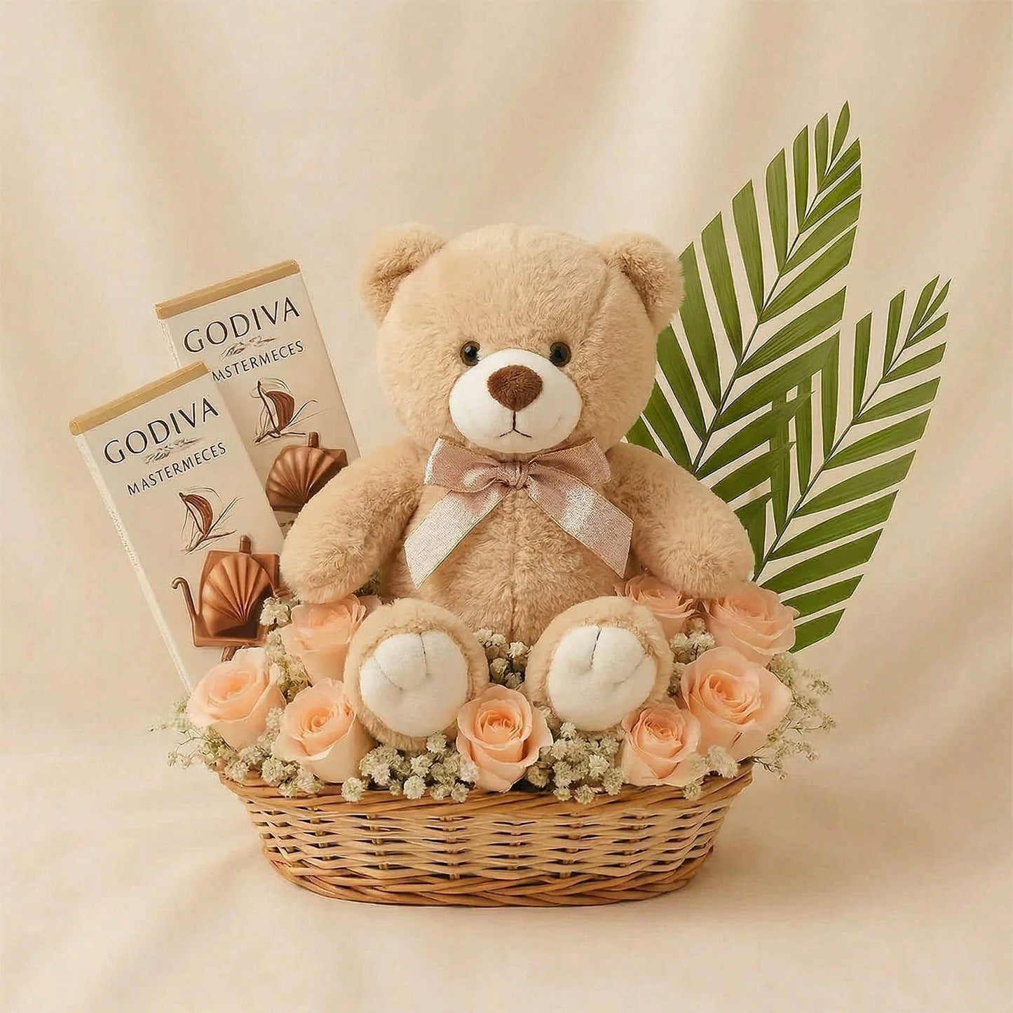 Godiva Chocolate Rose Basket n Teddy Bear