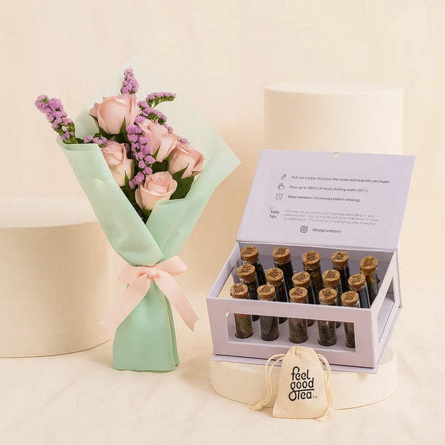 Flower Bouquet n Feel Good Tea Discovery Premium Box