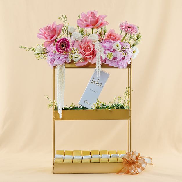 Jadore Dior Perfume For Her With Floral Stand n Chocolates
