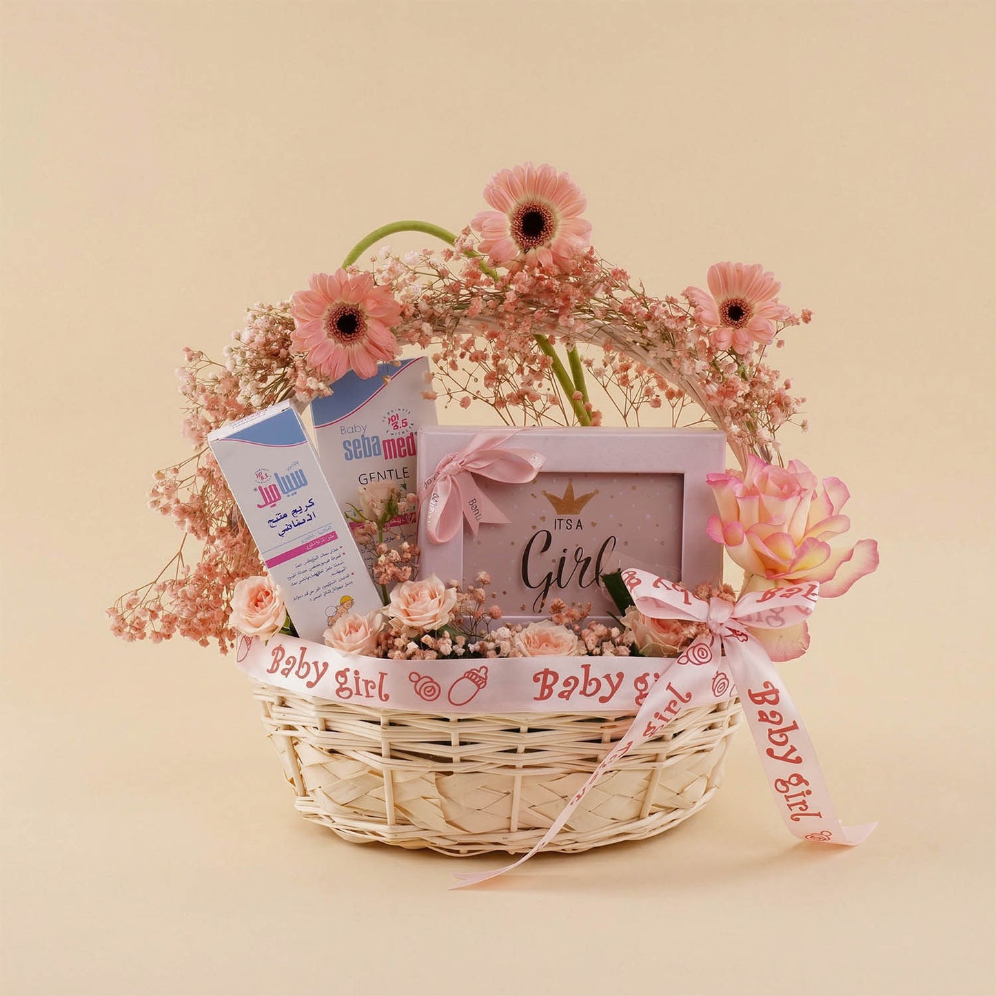 New Baby Girl Basket | Flowers with Bostani Chocolate
