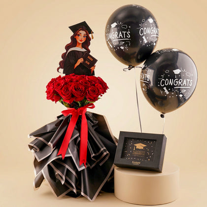 Graduation Celebration Roses Balloon & Bostani Chocolate