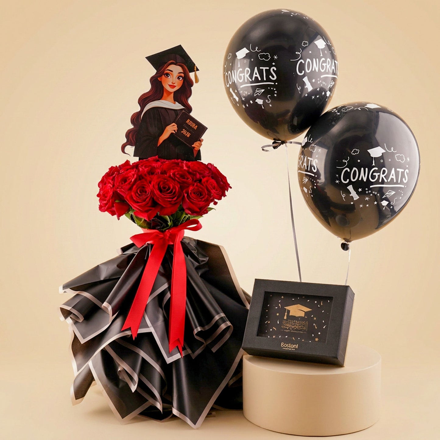 Graduation Celebration Roses Balloon & Bostani Chocolate