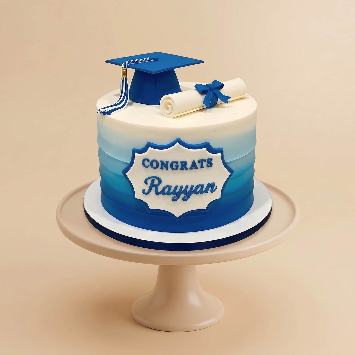 Blue and White Theme Graduation Celebration Cake