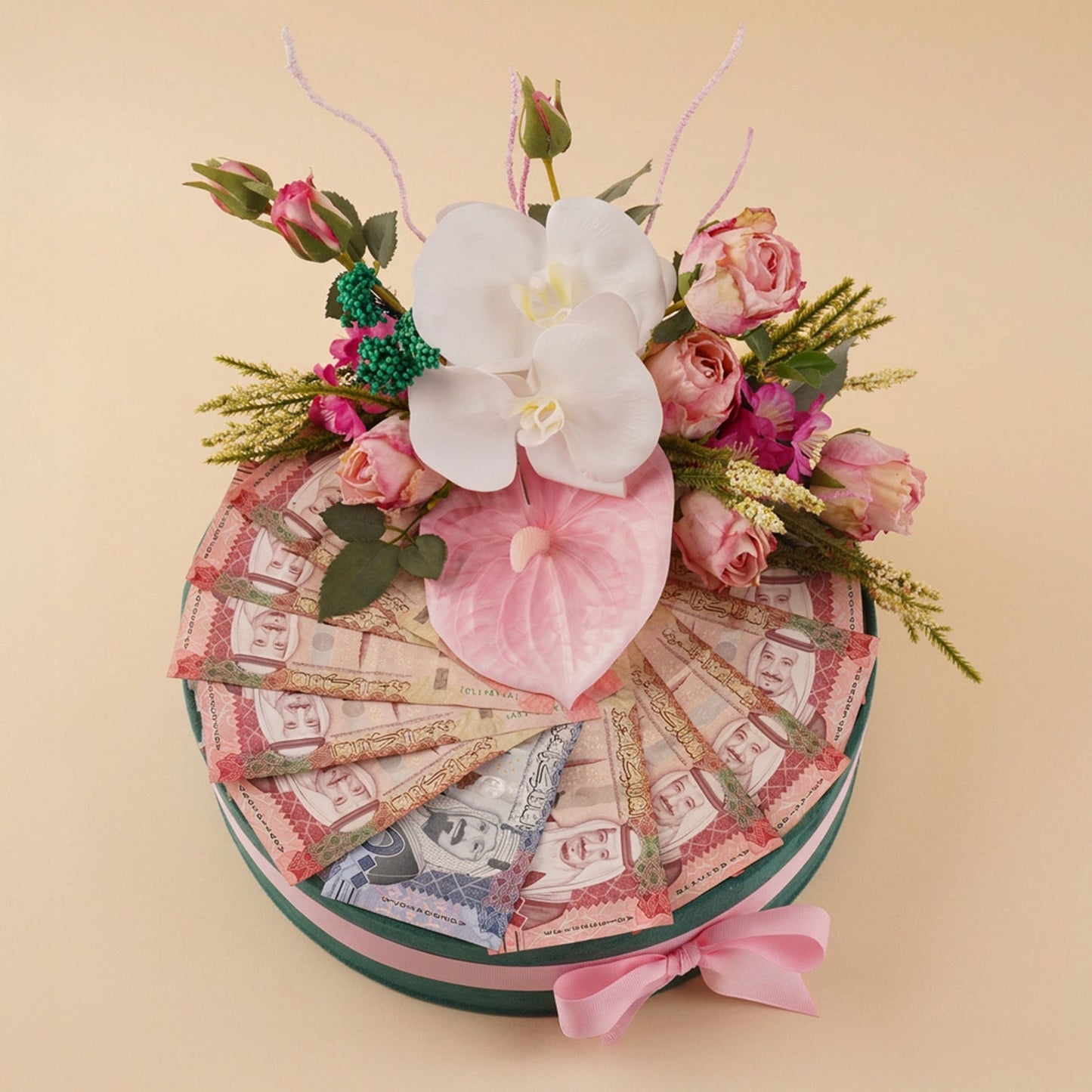 Artificial Flowers and 1500 SAR Money Arrangement
