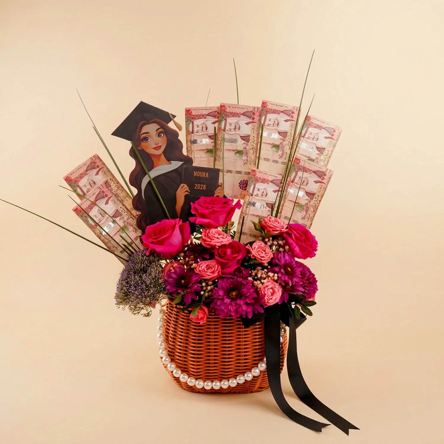 Graduation Congrats to Her with Flowers and Money SAR800
