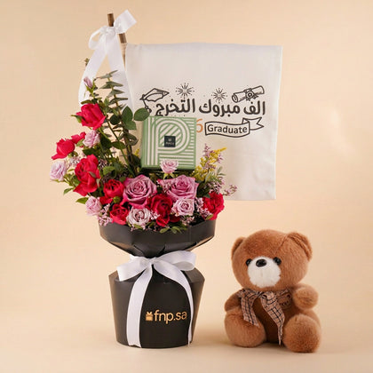 Rosy Teddy & Patchi Bouquet