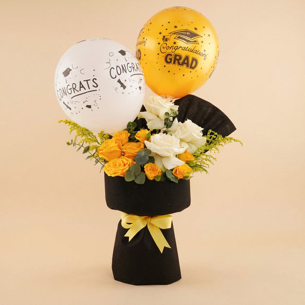 Congrats Graduate Roses and Balloons Gift