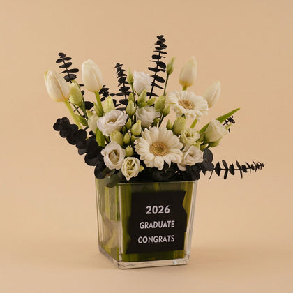 Congrats Grad White Flowers Vase