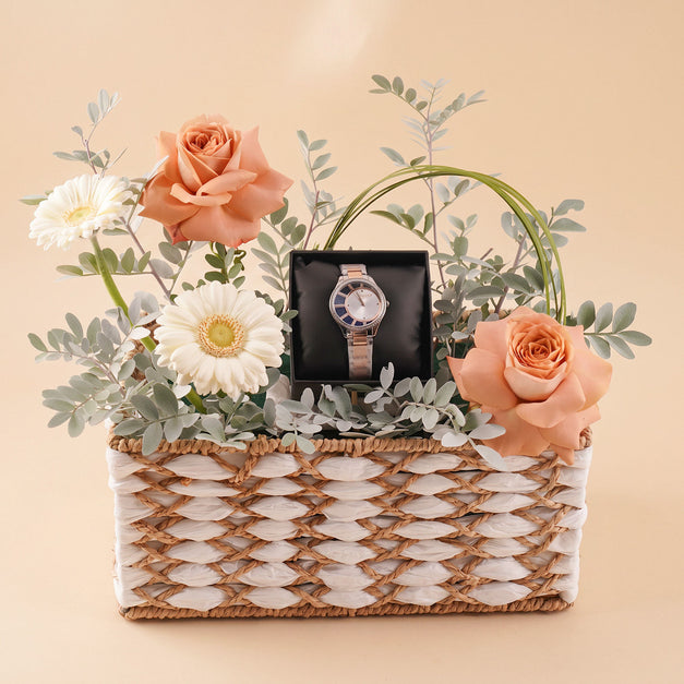 Kenneth Cole Watch and Floral Gift Basket for Her