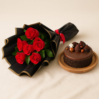 Romantic Cake n Roses Bouquet