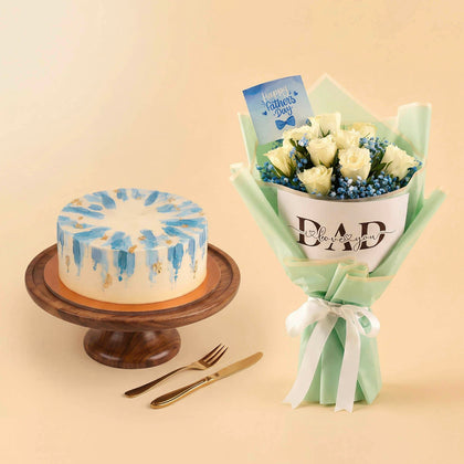 Father's Day Bouquet with Luxurious Chocolate Cake