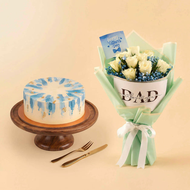 Father's Day Bouquet with Luxurious Chocolate Cake