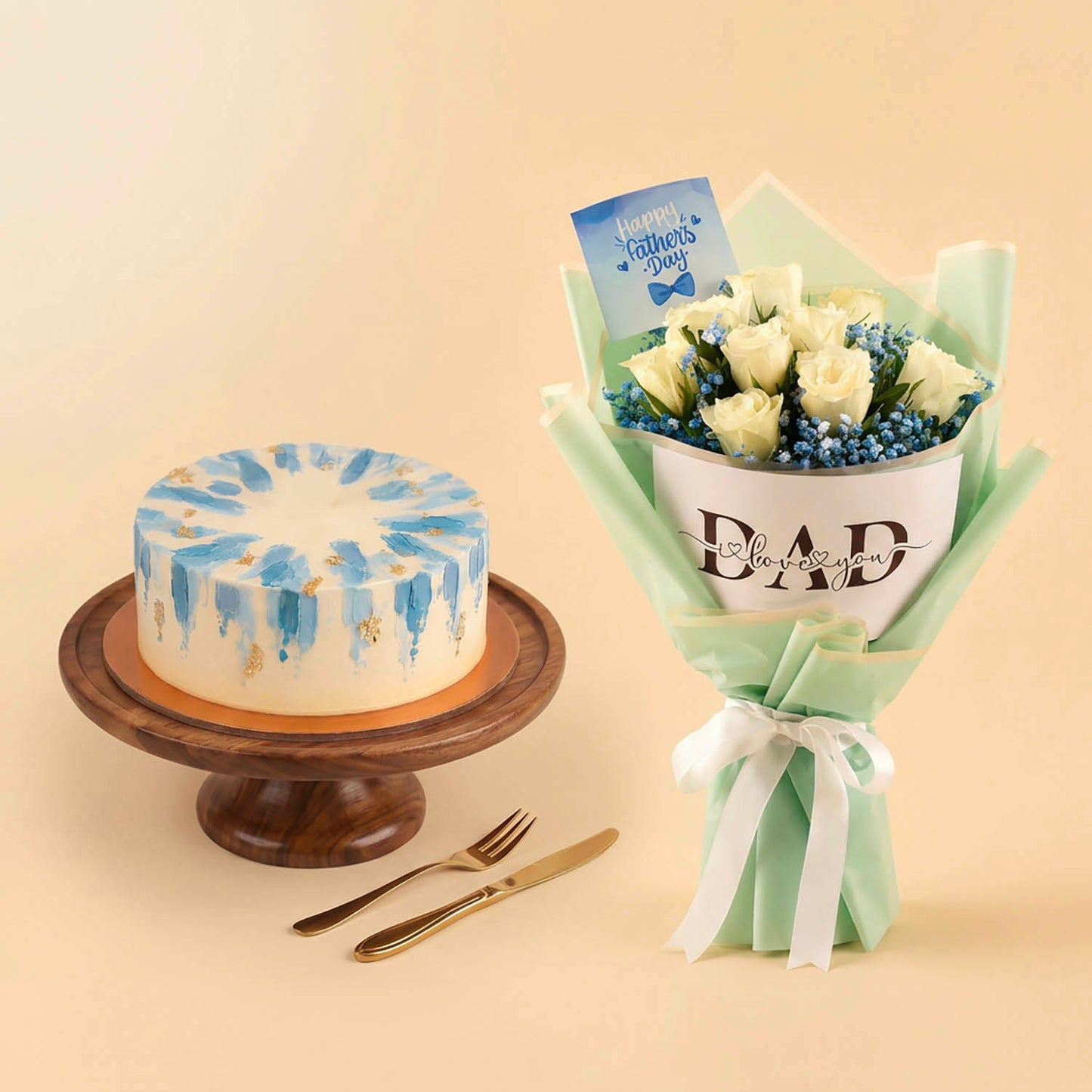 Father's Day Bouquet with Luxurious Chocolate Cake