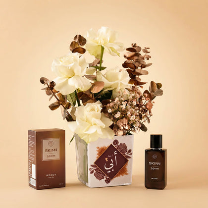 Luxurious Flower Vase with Skinn 24Seven Woody Men's Perfume