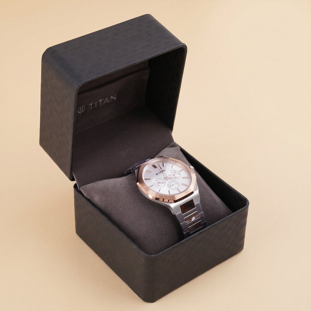 Luxurious Gift Box with Titan Watch and White Rose Bouquet