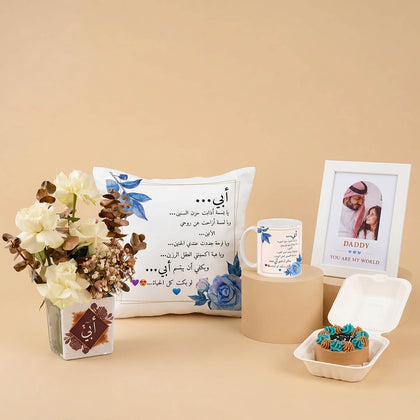 Father's Gift with Pillow, Mug and Roses