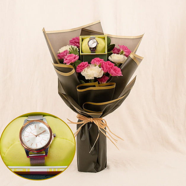 ESPRIT Women's Watch n Pink Flower Bouquet 