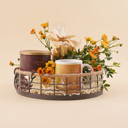 Bateel Coffee n Godiva Chrysanthemum Tray