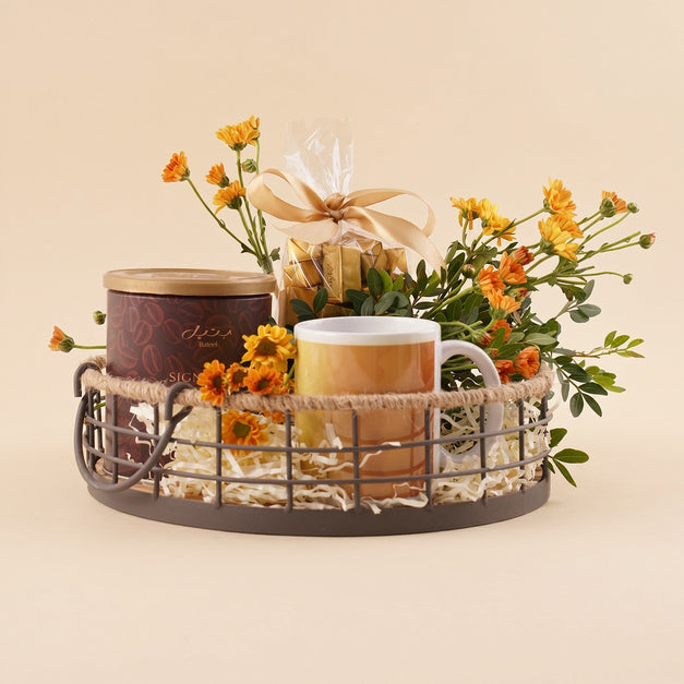 Bateel Coffee n Godiva Chrysanthemum Tray