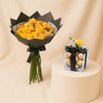 Yellow n Orange Flower Bouquet Combo