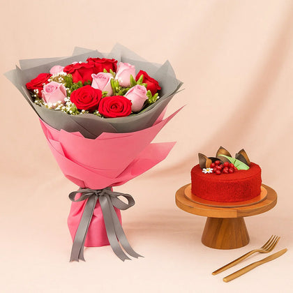 Red N Pink Flower Bouquet Gift Set