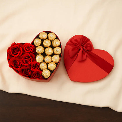 Heart of Passion Roses n Chocolates Gift Box