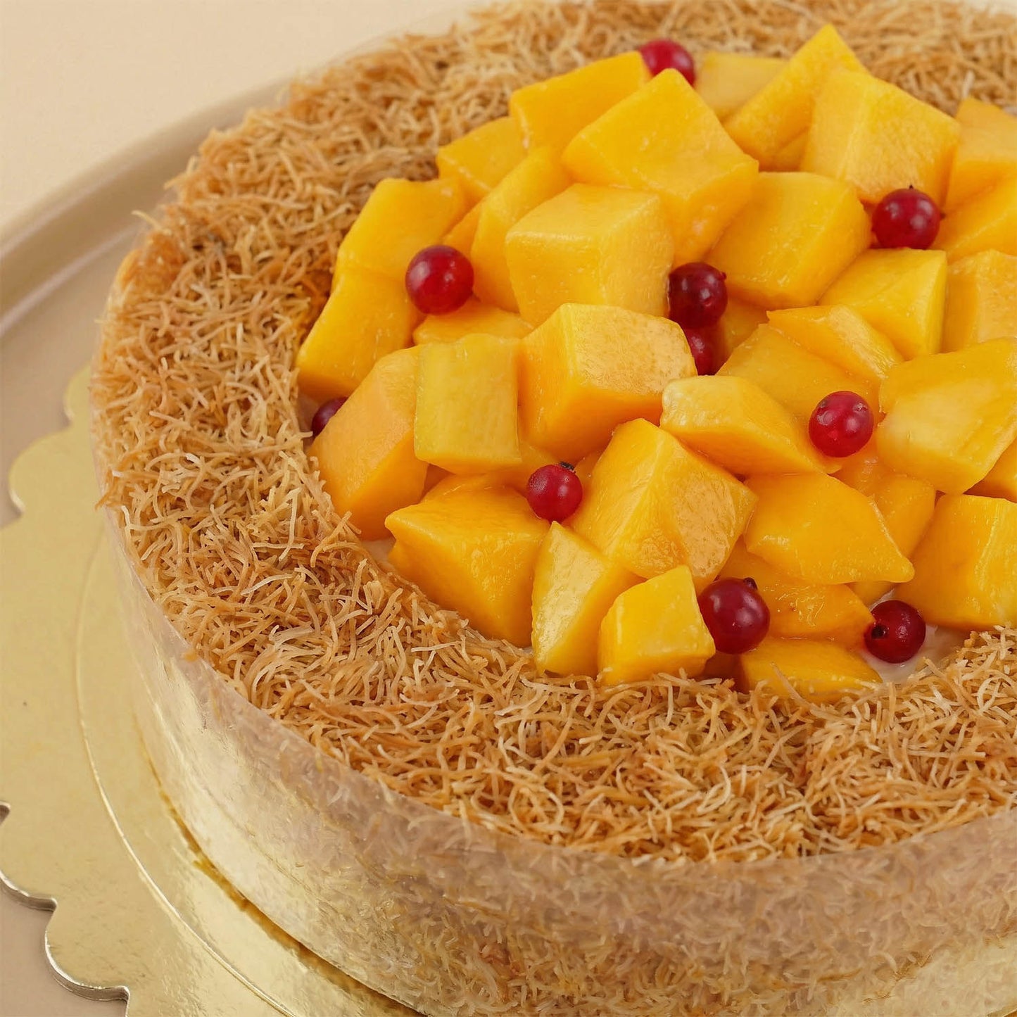 Kunafa Cheesecake Mango Topping