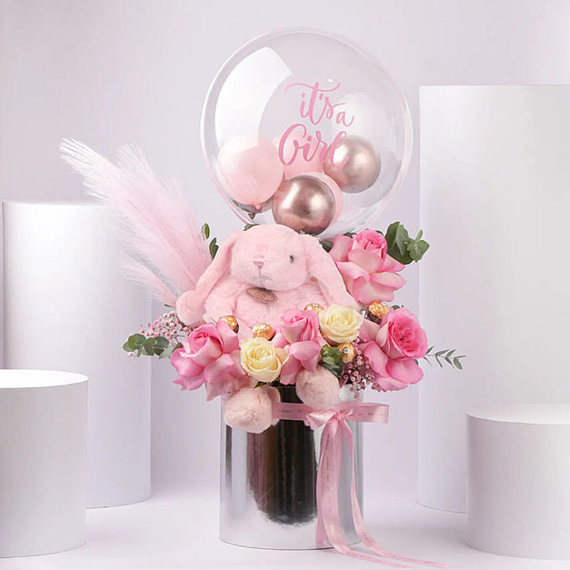 New Baby Girl Bloom Vase with Balloons