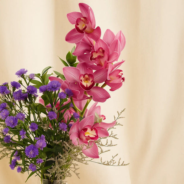 Orchid n Aster Motif Vase