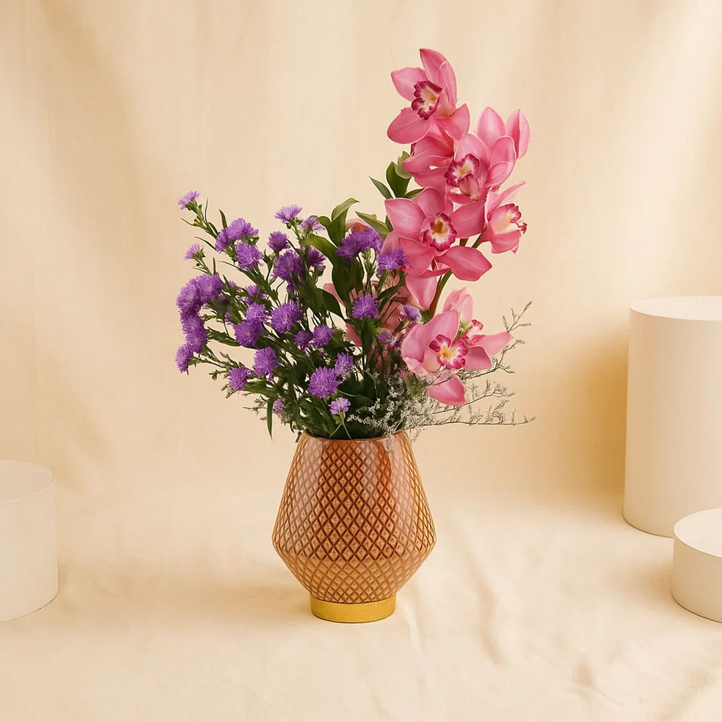 Orchid n Aster Motif Vase
